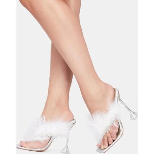 New Pattern Summer Woman Pumps Feather Decoration Tapered High Heel Outside Shoes Casual Comfortable Stylish Quality Slippers