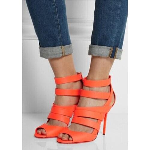 Orange red suede high heel gladiator women sandals peep toe cutouts plus size 10 free shipping wedding party shoes woman stileto