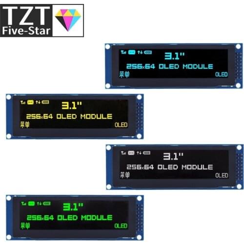 TZT Real OLED Display 3.12" 256*64 25664 Dots Graphic LCD Module Display Screen LCM Screen SSD1322 Controller Support SPI