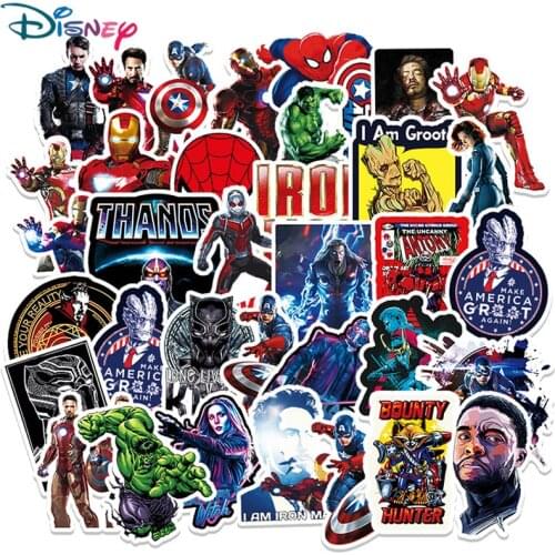 10/52PCS Disney The Avengers Stickers Cool Waterproof Anime Laptop Guitar Luggage Skateboard Marvel Graffiti Sticker Kids Toys