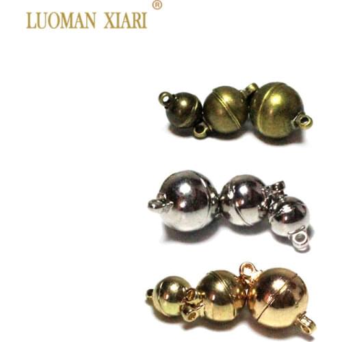 10pcs/lot Silvery Golden Copper Colors Ball Shape Magnetic Clasps Leather Cord Bracelets Connectors For DIY Jewelry Making