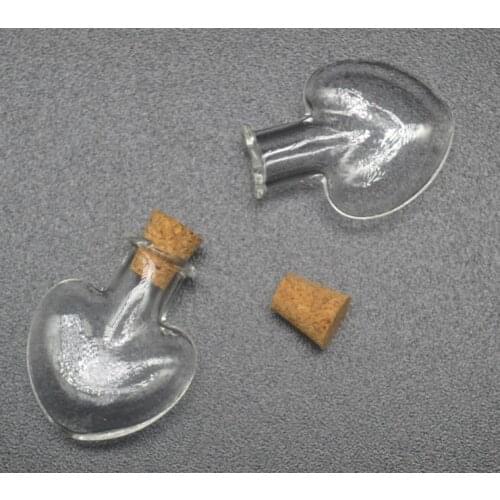 10pcs Love Heart Shape Mini Clear Glass Bottle Vial Empty Sample Jars with Cork Stopper Message Vial Wedding Wish Bottle pendant