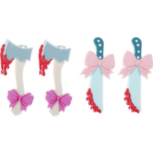 10Pcs BLood Axe And Knife With Bow Horror Halloween Charms Acrylic Jewlery Findings For Earring Necklace Diy Making