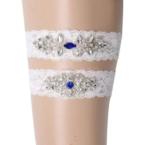 2pcs/Set Wedding Bridal Lace Flower Crystal Leg Garter Thigh Ring Accessory