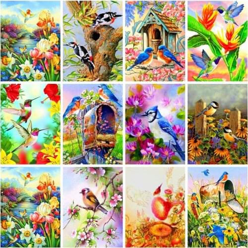 HUACAN 5D Diamond Painting Animal Birds Kits Diamond Embroidery Mosaic Flowers Cross Stitch Handmade Gift