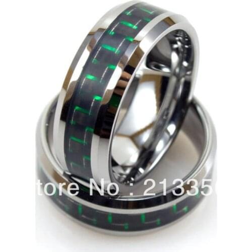 Free Shipping !Wholesales Cheap Price Promotion Sales! USA Hot Selling MensTungsten Ring With Green and Black Carbon Fiber Ring