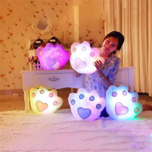 Colorful Bear Paw Glowing LED Luminous Pillow LED Light Stuffed Animal Pillow Plush Soft Cushion Kids Toys Party Birthday Gift
