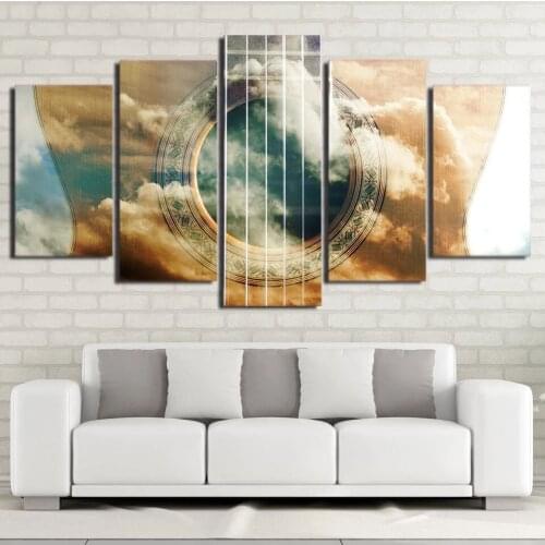 Guitar and Sky Canvas Painting Music Home Decoration Wall Picture for Living Room Wall Art Five Piece Set Frameless Posters