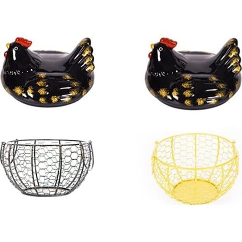 Eggs Holder Basket Organizer Storage Ceramic Fruit Container Kitchen Hen Decor Basket Chicken Shape Ceramic