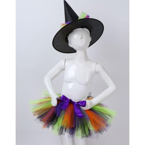 Kids Girls Halloween Witch Cosplay Carnival Party Fancy Dress Up Costume Outfit Childrens Sets Tutu Skirt with Pointed Hat