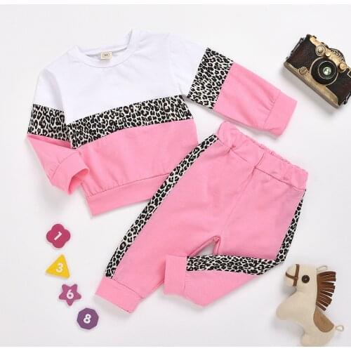 2021 Autumn Kids Sweater Suit 3 - 30Months Baby Boys & Girls Cotton Leopard Stitching Sports Suits Children Christmas Overalls