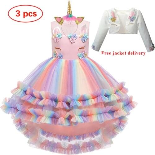 Kids Dresses For Girls Unicorn Rainbow Dance Dress 2021 New Flower Girls Wedding Party Dresses Baby Children Vestido 2 to 10 Y