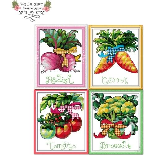 Joy Sunday J154(2)J155J156J157 14CT 11CT Counted and Stamped Tomato Broccoli Radish Radish Needlework Home Decor Cross Stitch