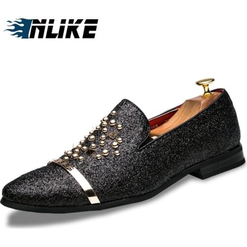 Inlike Rivets Vintage Patent Leather Shoes Men Oxfords For Men Dress Shoes