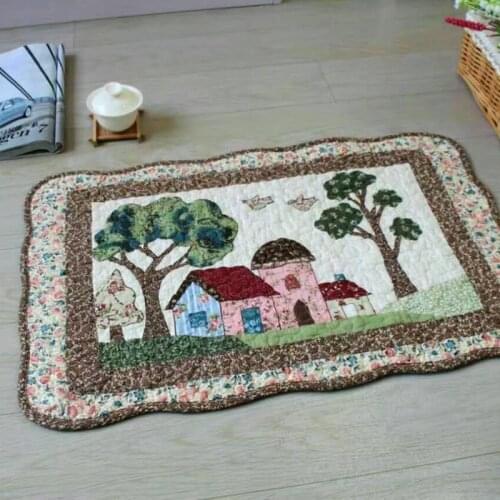 40*60cm 100% Cotton Quilting Floor Mat Patchwork Carpet Rural scenery Non-slip Living Room Hallway Door Rug Mat