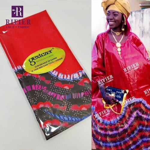 Red And Black African Printed Bazin Riche Fabric Flower Pattern Shiny Bazin Riche Getzners For Party Women Dresses Lace Fabric