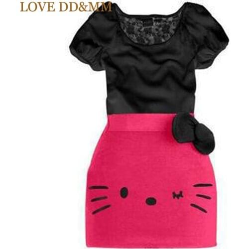 LOVE DD&MM Girls Sets 2020 Kids Summer Clothes Children Cothing Lace Bowknot Decor Dress Print T-shirt Suits