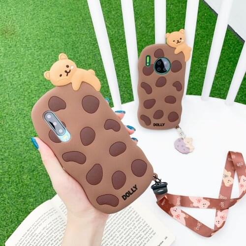 Cute Cookie Bear Phone Case for HONOR30 20 8X 7X 20i V30 V20 HONOR Play Silicone Back Cover with Lanyard Cartoon Funda