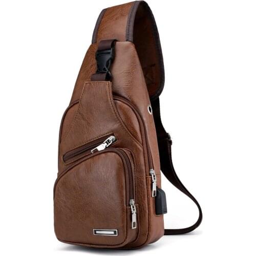 2021 Mens Chest Bags USB Charging Bag leather pu Bag Travel Cross Body Bags Outdoor Sport Shoulder Chest Messenger Pack
