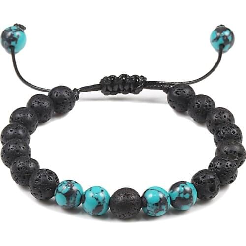 Natural Stone Lava Matte Adjustable Bracelet Men Women Black Volcanic Beads Buddha Yoga Weaving Bracelets Hand Braided Jewelry