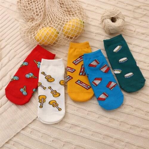 New Ladies Socks Spring And Summer Personality Musical Instrument Guitar Drum Invisible Non-Slip Boat Socks College Style Socks