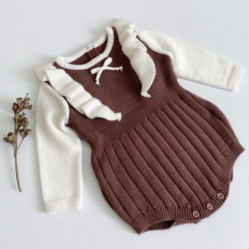 2021 New Baby Girl Long Sleeve Sweater Adorable Ruffle Lace Baby Girl Knit Romper Jumpsuit Children Autumn Soft Warm Clothes