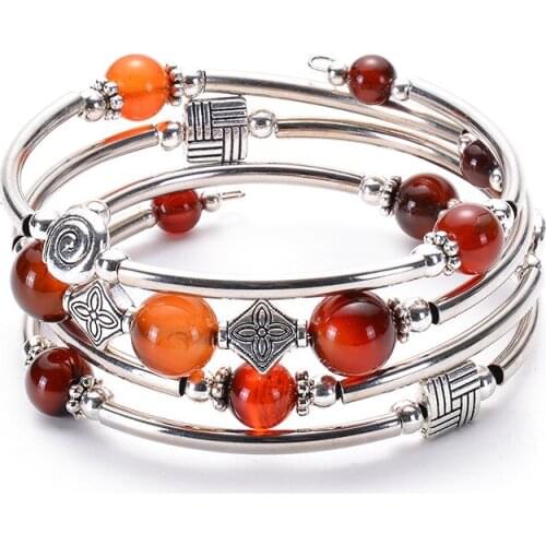 Christmas Eve Gift For Men & Women Natural Stone Red Onxy New Winding Fashion Multi-layer Charms Unisex Bracelet