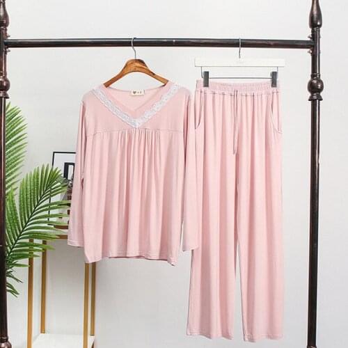 2 Pieces Modal Pajamas Set Autumn Women Long Sleeve Nightgown for Female Ladies Pyjamas Wide Leg Pants Pijama Sleepwear Suit