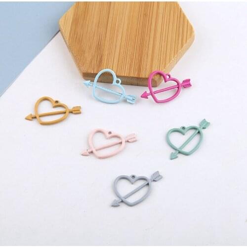 DIY Jewelry Findings Ornametn Accessories Rubber Enamel hollow Out Heart Arrow Oil Drop Earring Pendant Charms 10pcs 20*25mm