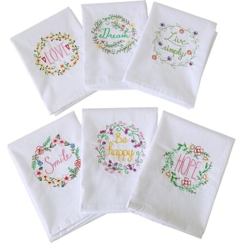 White Cloth Embroidery Napkin Small Fresh Style Letter Printing Pattern Simple And Fashionable