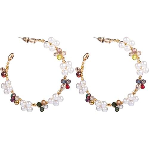 Bohemia Multicolor Beaded Statement Round Hoop Earrings For Women Fashion Pearl Big Circle Earring Female Wedding Party Jewelry