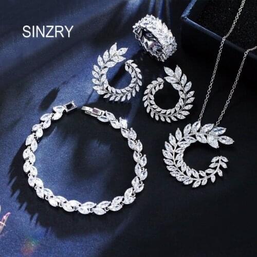SINZRY 2018 gorgous elegant bridal jewelry set cubic Zirconia leaf design Pendant Necklace Earring bracelet ring Jewelry sets