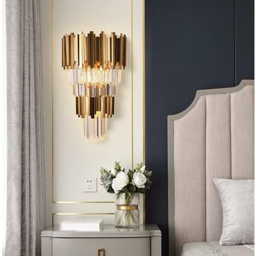 Luxury LED Gold Crystal Wall Light For Bedroom Bedside Home Lamps Decoration Modern Round Sconce Light Indoor Fixtures
