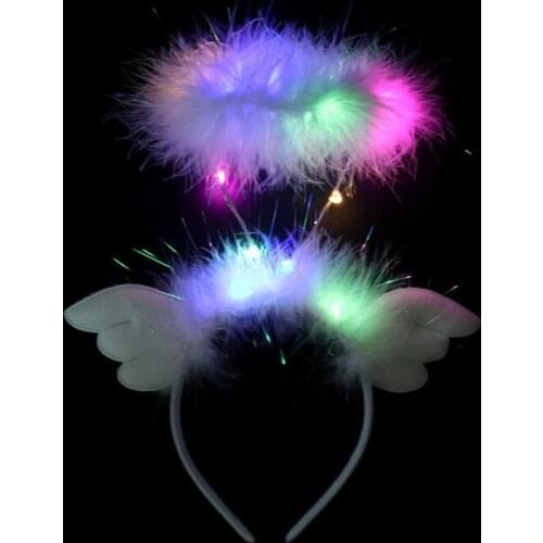 10pcs Kids Adult LED Glowing Lights Cute Plush Feather Angel Wings Halo Headband Masquerade Halloween Dress Up Headwear Props