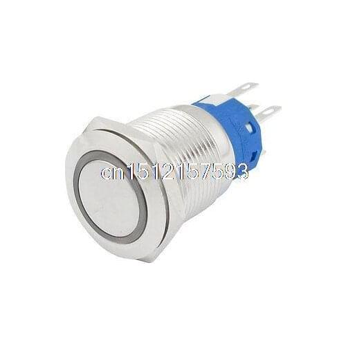 19mm 24VDC Green Ring LED Momentary Push Button Switch 1NO 1NC