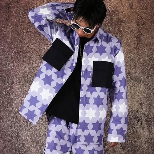 Shirt Tide Designer Brand Tooling Shirt Long Sleeve Shirt Printed Shirt Stitching Pocket Shirt Top Trendy Mens Nightclub Outfit