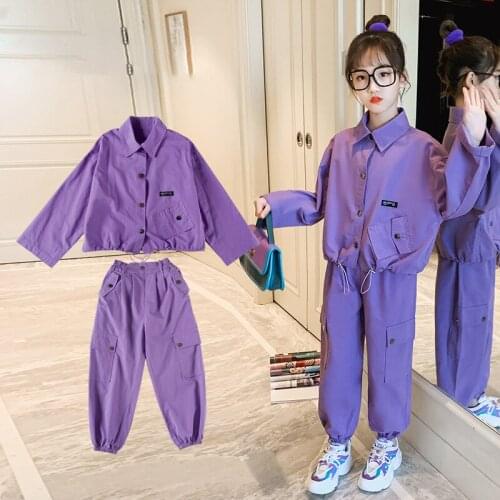Girls' spring suit 2021 new cotton spinning Korean version of the trendy big childrens childrens overalls spring and autumn sm