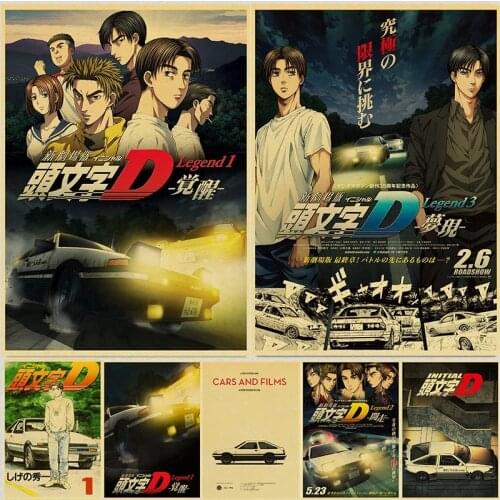 Japanese Racing Anime Initial D Posters Fans Collection Art Painting Home Room Store Decor Retro Wall Stickers