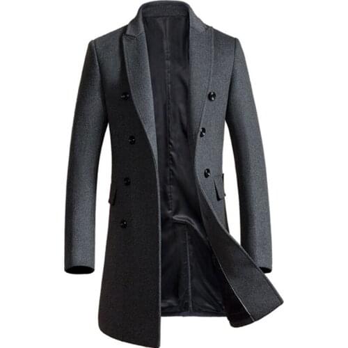 Winter Wool Coat Men Overcoat Double Breasted Long Trench Coat Casual Woolen Pea Coat Male Fashion Wool Blends Jacket
