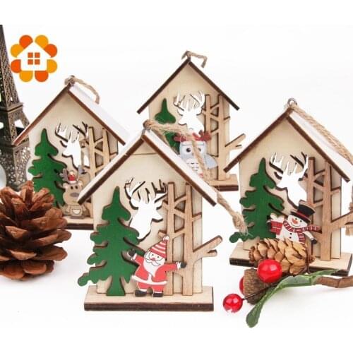 1PCS 4 Styles Christmas Tree Pendants Wooden Decoration Santa Claus Deer Snowman Ornaments Creative Wood Crafts Decor Supplies