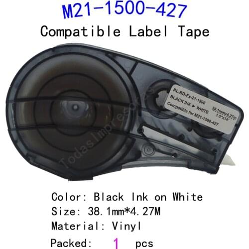 1 Pack M21-1500-427 Vinyl Ribbon Label tape Black Ink On White For BMP-21 PLUS Printer 38.1mm *4.27m Fita de etiqueta compativel