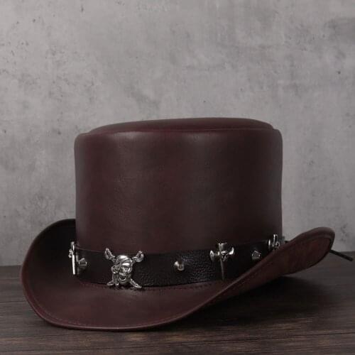 3Size 13CM Women Men Leather Top Hat President Traditional Fedoras Hat Magic Steampunk Cosplay Party Caps Dropshiping