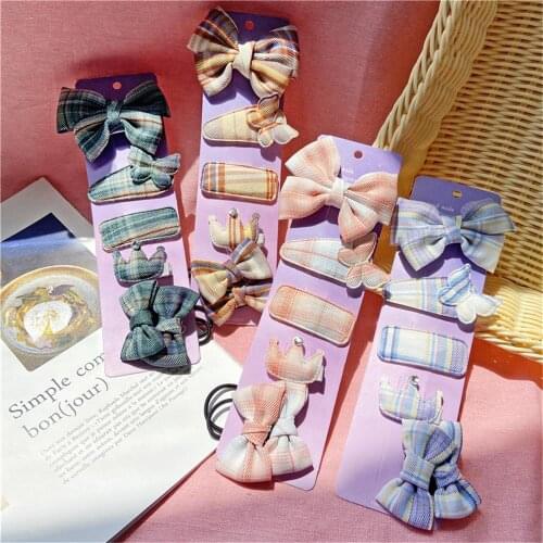 5Pcs/Lot Hair Clips Printed Children Cotton Barrettes Plaid Hair Pins Hairbands For Women Girls Bows Hairpin Hair Accessories