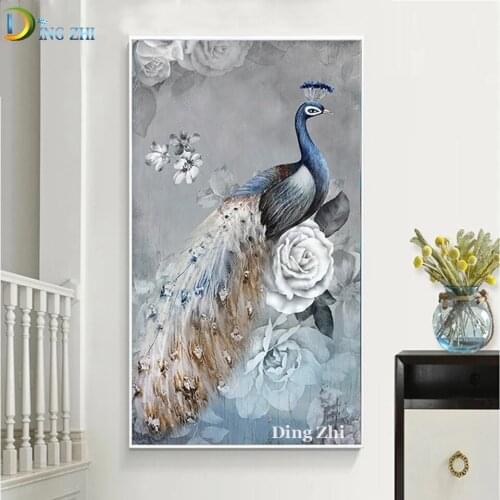 5D Diy Embroidery Decor Diamond Painting Peafowl Flower Pictures Mosaic Full Square Round Drill Cross Stitch Kit Rhinestone Gift