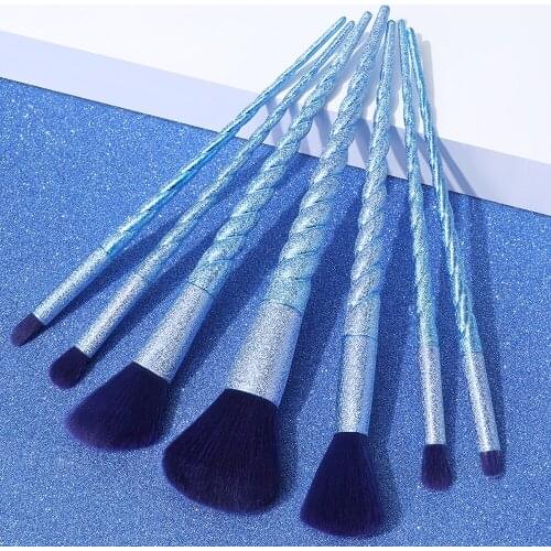 7PCS Unicorn Electroplated Frosted Spiral Handle Cosmetic Brush Set Beauty Tools Powder Blush Eye Shadow Brushes Fashion Girl