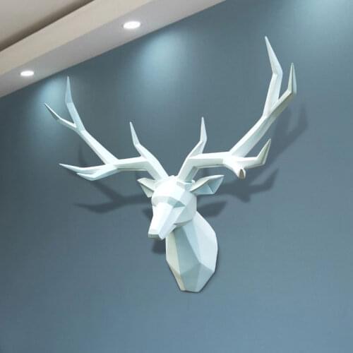 3D Antelope Head Abstract Sculpture European Style Home Hanging Dector Living Room Wall Decoration Resin Deer Head Statues