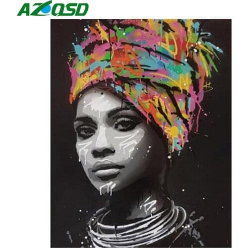 AZQSD Coloring By Number African Woman Handpainted Wall Art Oil Painting By Numbers For Adults Figure Kits Handmade Gift