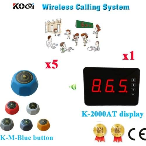 Wireless Call Bell System Best Price Show Table Number Display Screen Buzzer Push Buttons Ycall Brand(1 display+5 call button)