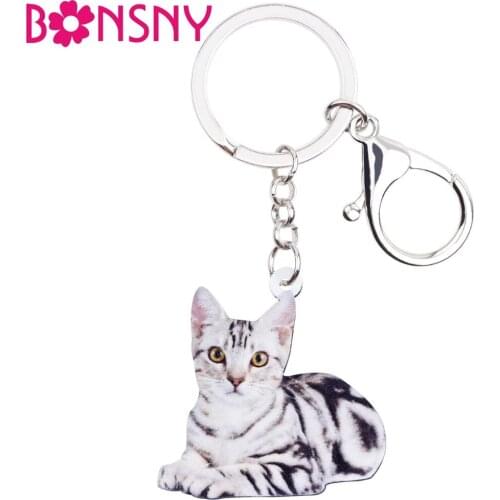 Bonsny Acrylic Sitting Elegant Cat Kitten Key Chains Keyrings Lovely Jewelry For Women Girl Ladies Handbag Charms 2018 News Bulk