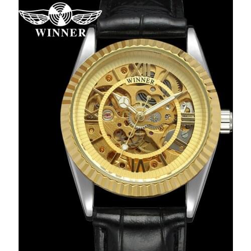 WINNER Classic Automatic Mechanical Women Wristwatch Clock Top Brand Luxury Leather Strap Skeleton New Ladies Watch Gift 8193
